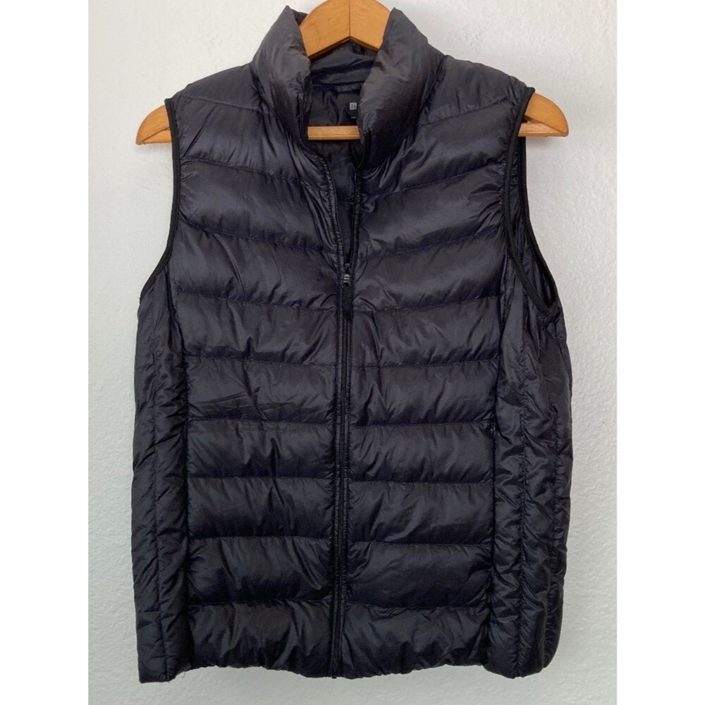 Uniqlo Down Puffer Vest Womens Large Black Full Zip Outdoor Nature